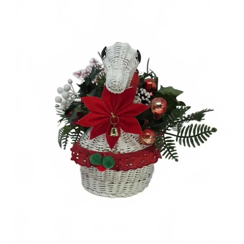 Vintage White Wicker Duck Basket Christmas Floral Centerpiece